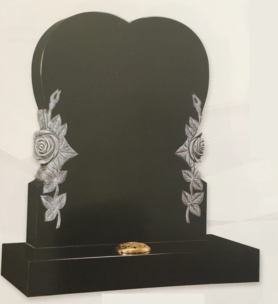 CJ824 - The Roses An elegant Heart memorial with a beautiful deep carved Roses with Antique finish. Shown in Premium Kahammam Ebony Black.