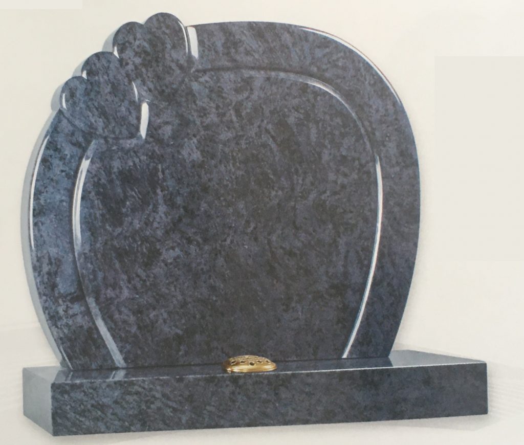 CJ831- The Hartshill An elegant shaped memorial with 'bullnosed edges' and two hearts which are ideal for portraits, initials or motifs. Shown in Bahama Blue.